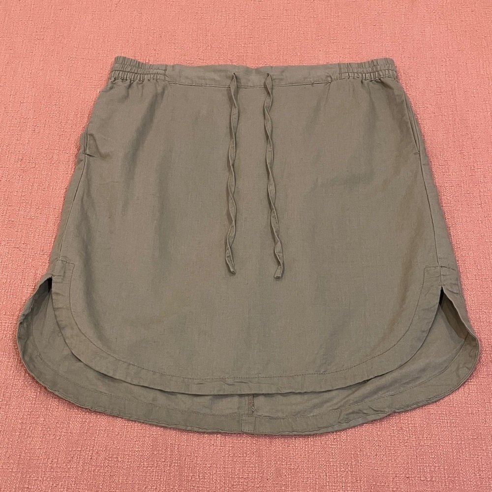 Linen / cotton XL W37 khaki Green Skirt with pockets